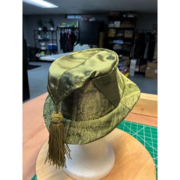 Upcycled Olive Green Brocade Bucket Hat XS (21”) | Tassel Detail | Ladybug main image 5